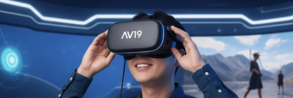 한남자가 vr을 쓰고 야동을 감상하고 있다.